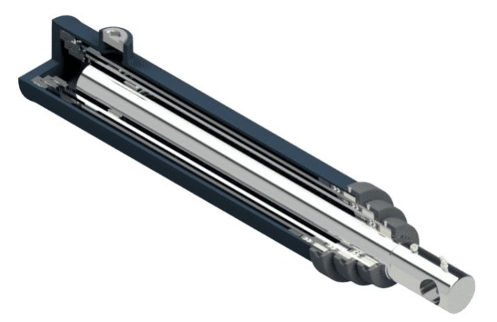 Arbejdsmekanisme for teleskopiske hydrauliske cylindre