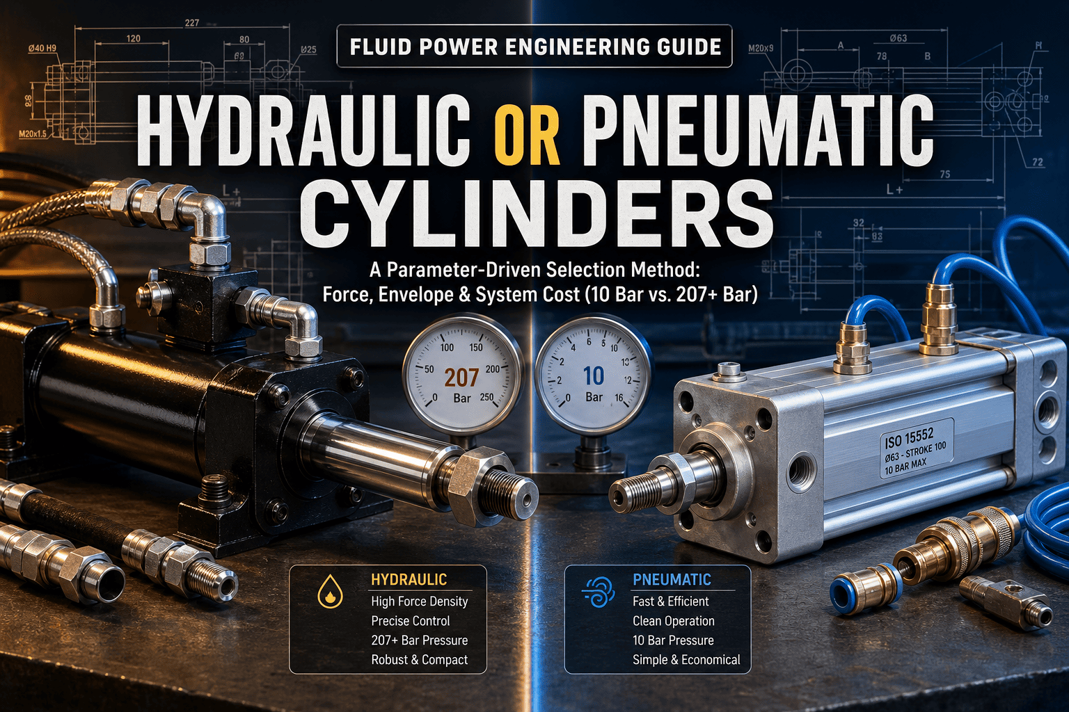 Hydraulisk eller pneumatisk cylinder: En parameterdrevet udvælgelsesmetode