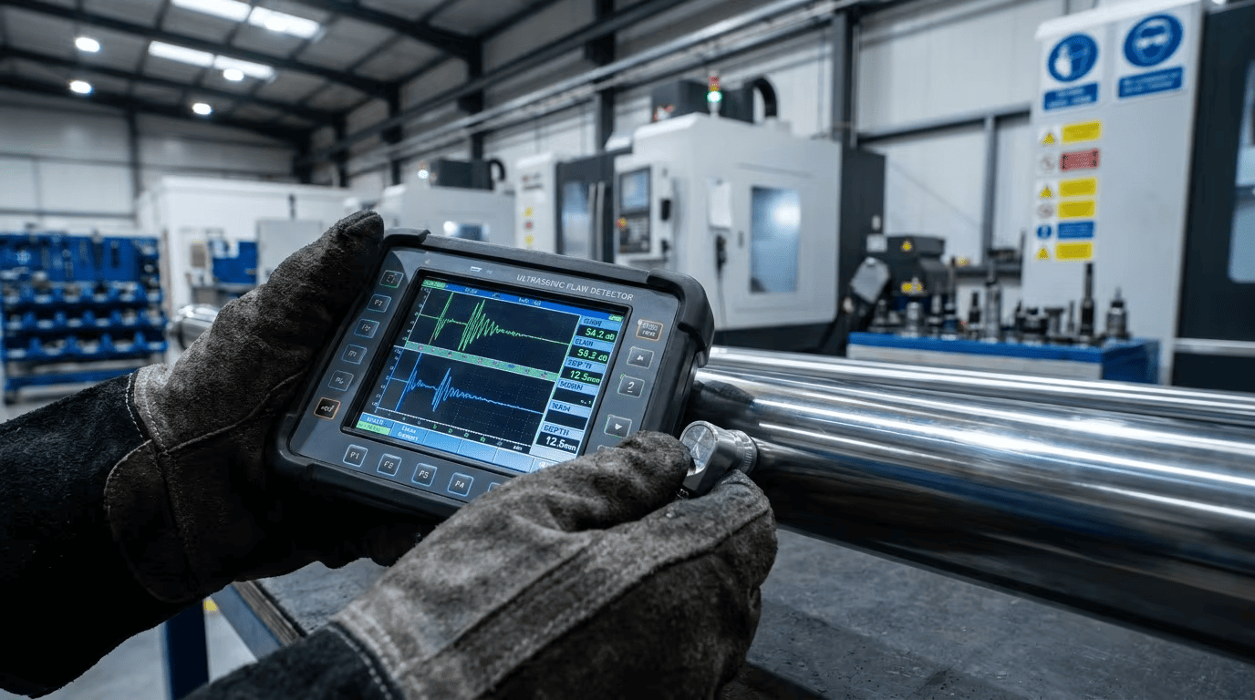 Professional ultrasonic testing for internal cracks in hydraulic cylinder tubes
