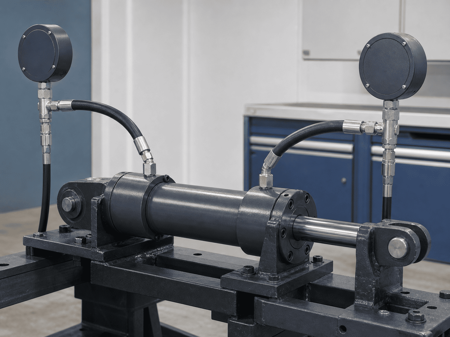 single rod hydraulic cylinder with separate cap end and rod end pressure test lines